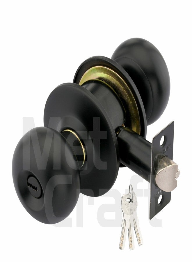 Met Craft SS304 Room Door Knob Lock - with 3 Brass Computerised Key Cylindrical Lock for Bedroom/Main Door/Tubular Door Knob/Handle (Black Matt, 70 mm Backset) - Image 2